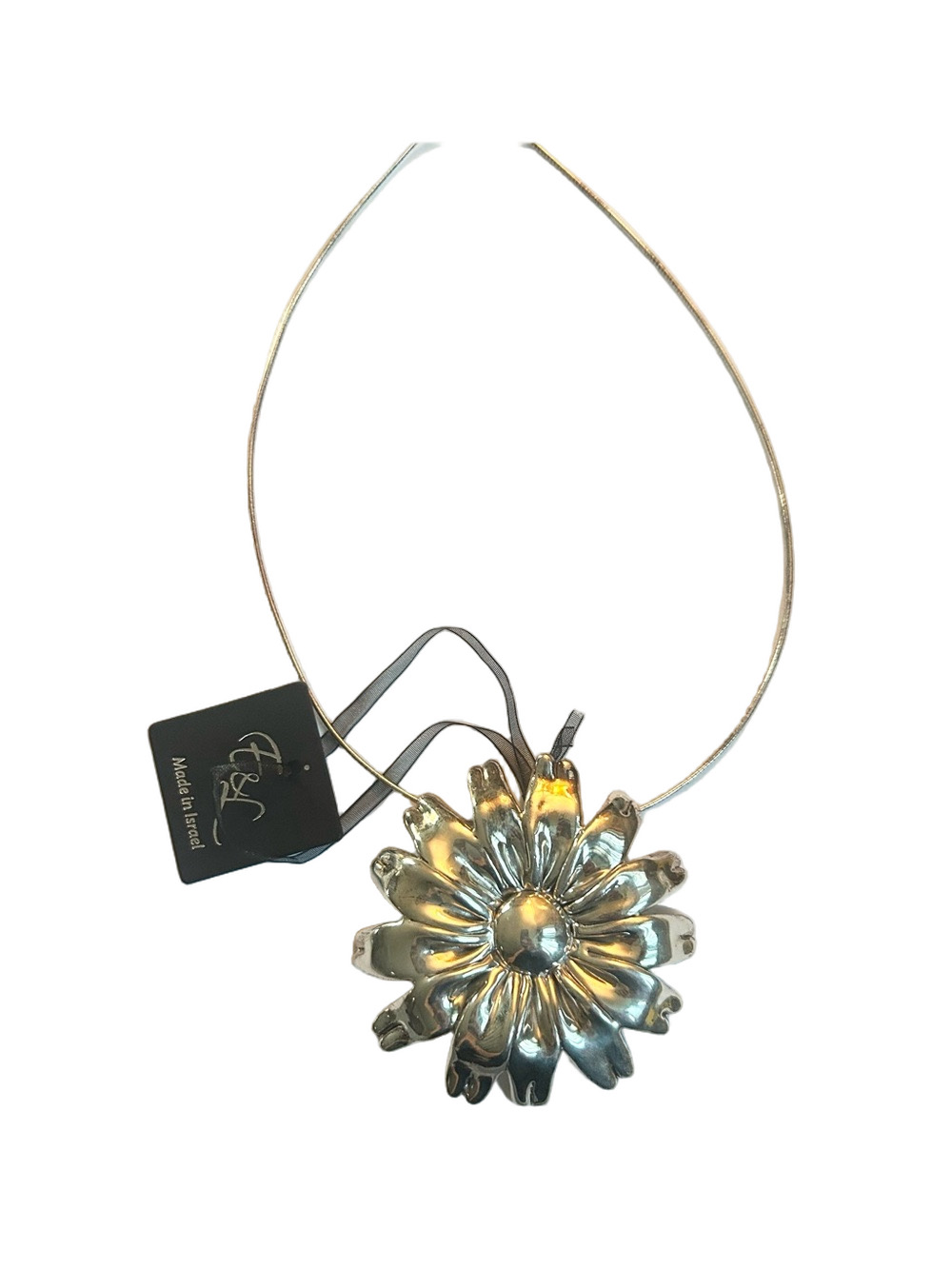 E & L Sterling Silver Electroform Over a Wax Form Flower Necklace Made In Israel